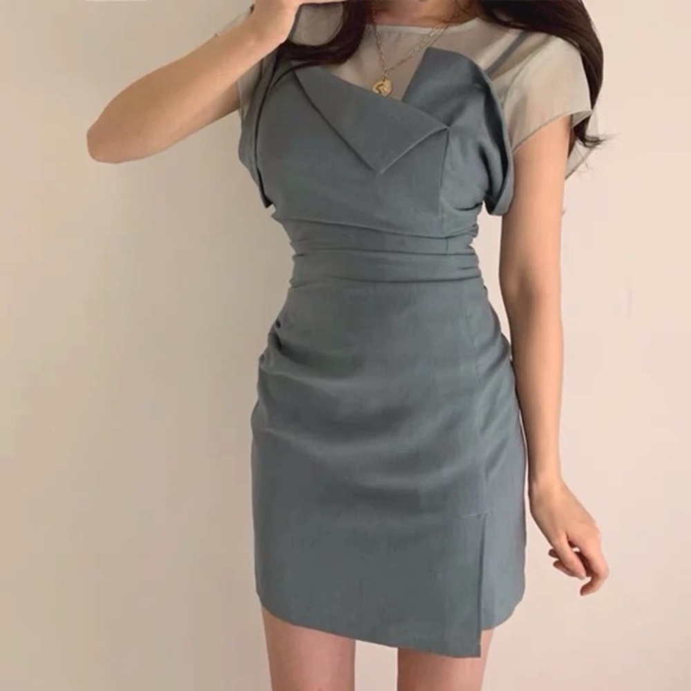 Gorgeous Blue Chiffon Slip Dress & T-Shirt Set - US XXS/XS Fit Chic & Flattering